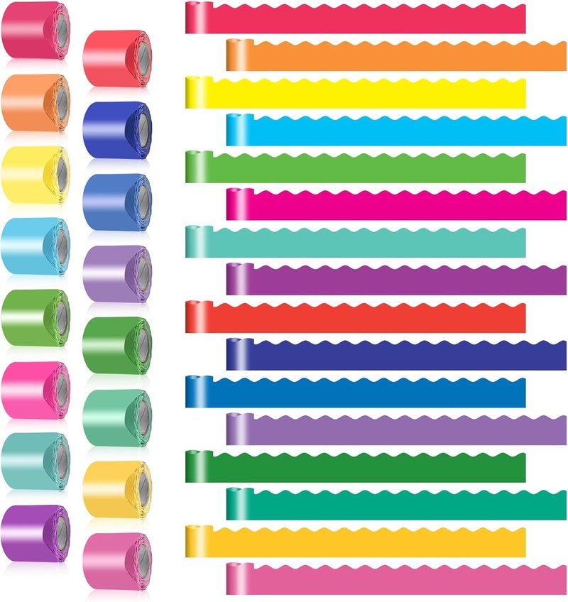 DASTTUIS 16 Rolls 524.8 Ft Colorful Bulletin Board Borders Set - Bright Scalloped Trim for Classroom Decor, Office, School Decorations - Teacher Borders for Bulletin Boards, Wall & Theme Supplie - Image 1